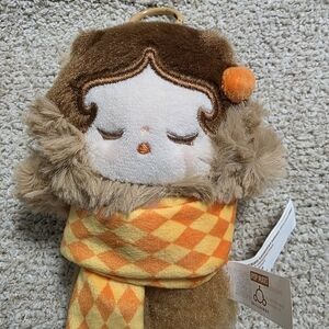 Pop Mart Plush Doll with Orange & Tan Scarf